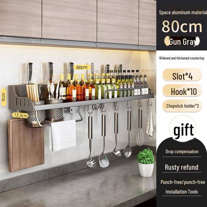 Punch-Free Wandmontiertes Küchenregal: Multifunktionaler Halter für Gewürze, Essstäbchen und Messer von Joom DACH