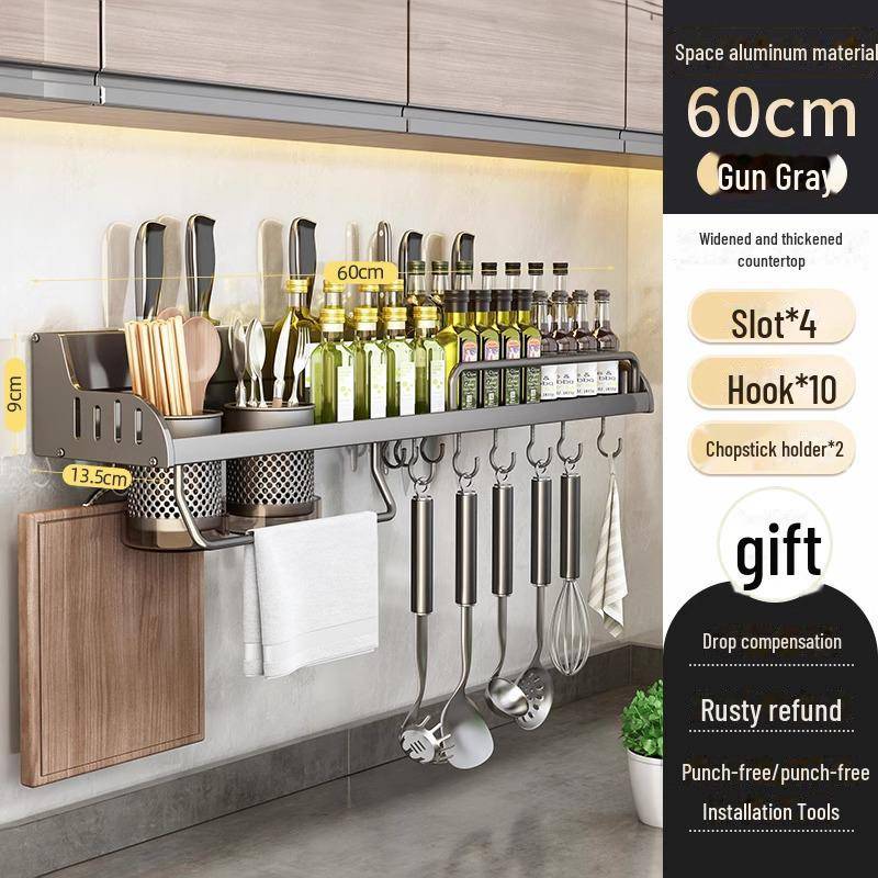 Punch-Free Wandmontiertes Küchenregal: Multifunktionaler Halter für Gewürze, Essstäbchen und Messer von Joom DACH