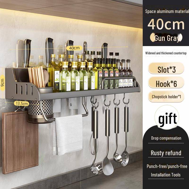 Punch-Free Wandmontiertes Küchenregal: Multifunktionaler Halter für Gewürze, Essstäbchen und Messer von Joom DACH