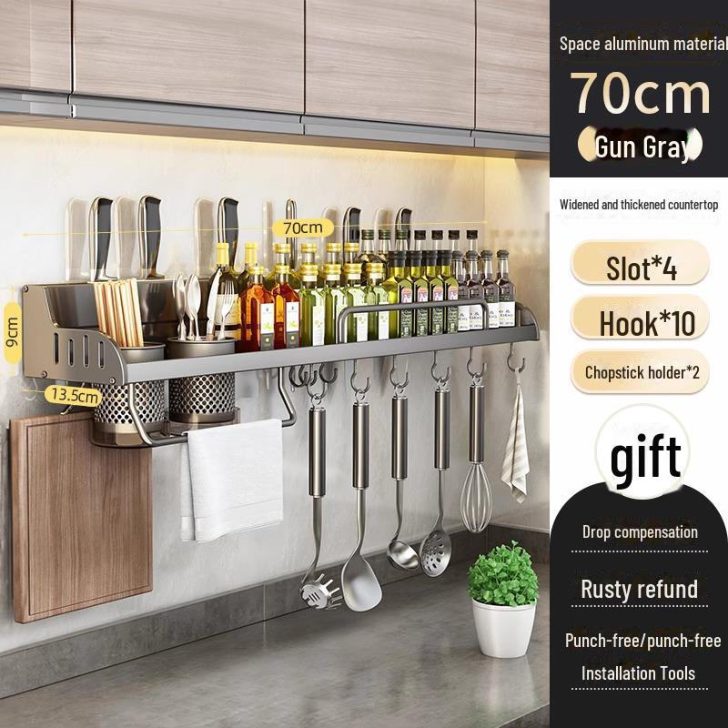 Punch-Free Wandmontiertes Küchenregal: Multifunktionaler Halter für Gewürze, Essstäbchen und Messer von Joom DACH