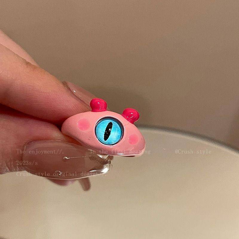 Punk Augen Ring Niedlicher Grüner Monster Ring Für Frauen Mode Süß Zweifarbig Katzenaugen Offener Partnerring Party Finger Accessoires B von Joom DACH