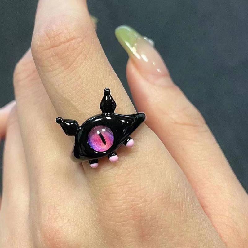 Punk Augen Ring Niedlicher Grüner Monster Ring Für Frauen Mode Süß Zweifarbig Katzenaugen Offener Partnerring Party Finger Accessoires D von Joom DACH
