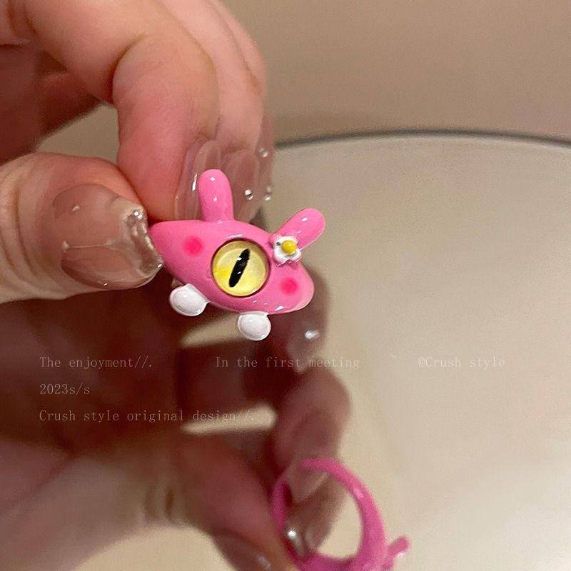 Punk Augen Ring Niedlicher Grüner Monster Ring Für Frauen Mode Süß Zweifarbig Katzenaugen Offener Partnerring Party Finger Accessoires F von Joom DACH