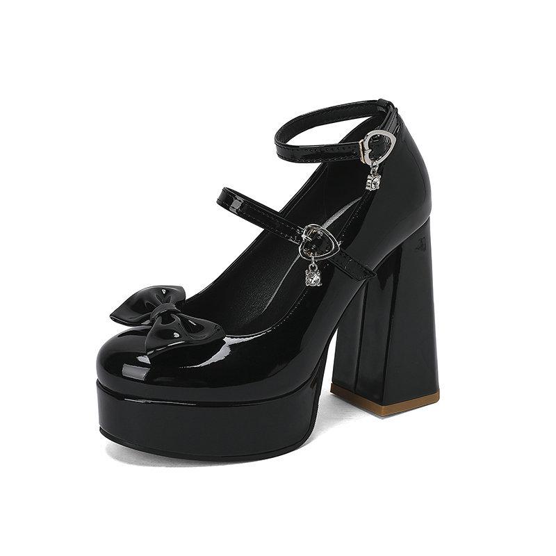 Punk Herz Schnalle High Heels Pumps Frauen Frühling Y2K Schwarz Chunky Plattform Lolita Schuhe Frau Bowtie Starke Ferse Gothic schuhe 41 von Joom DACH