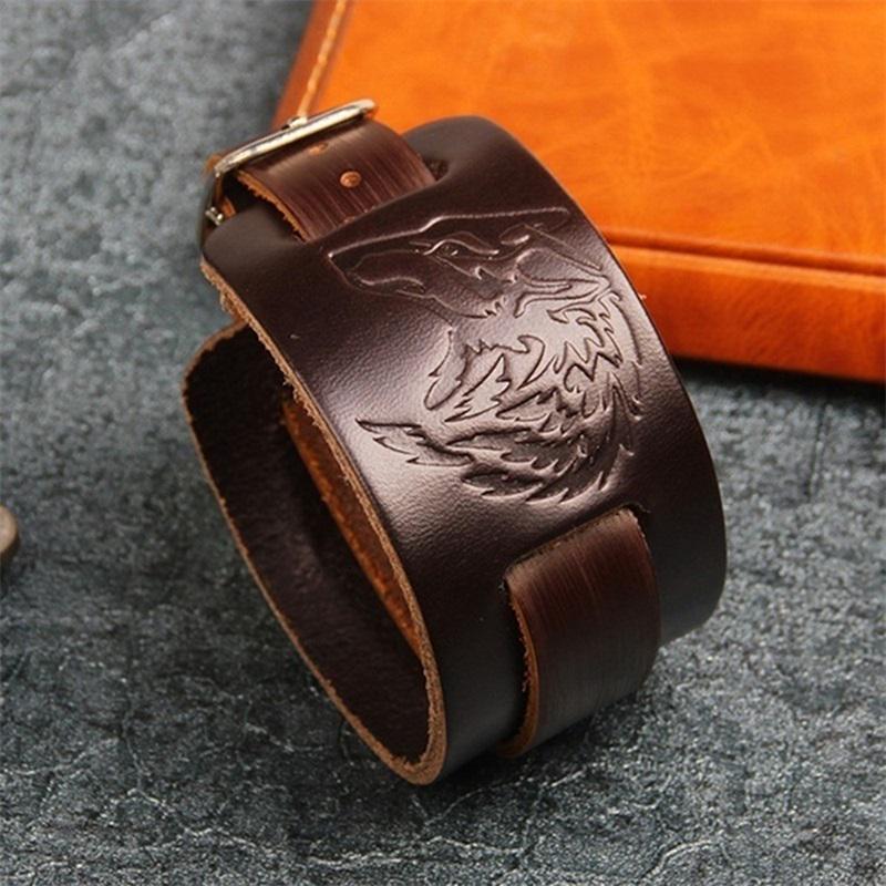 Punk Männer Frauen Wolf Breit Echtes Leder Gürtel Armband Manschette Armband Armreif braun Punk Männer Frauen Wolf Breit Echtes Leder Gürtel Armband Manschette Armband Armreif braun von Joom DACH