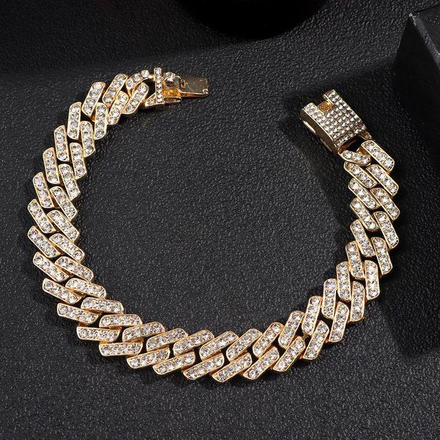 Punk Miami Cuban Link Fußkettchen für Frauen Männer Trendy klobige kubanische Metallkette Baguette Fußkettchen Armband glänzender Kristall Rock Schmuck 23.5cm von Joom DACH