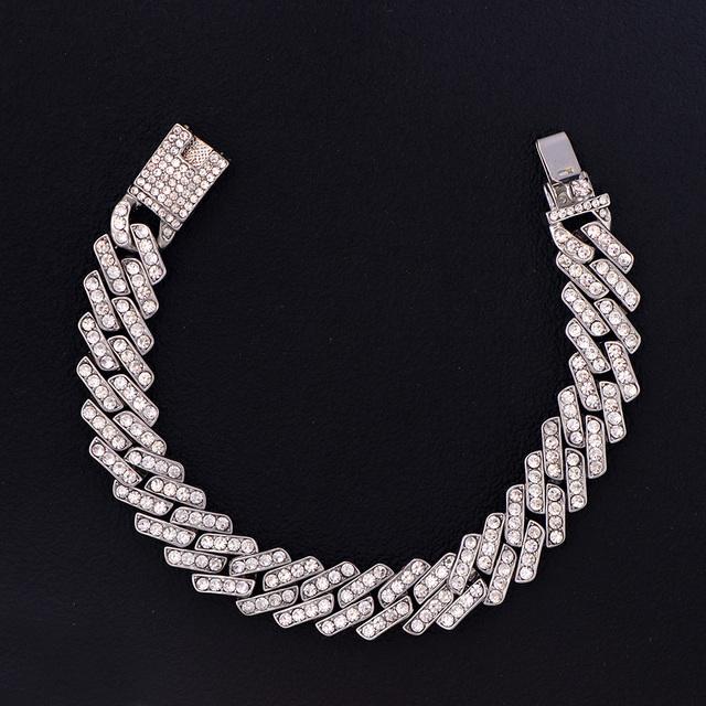 Punk Miami Cuban Link Fußkettchen für Frauen Männer Trendy klobige kubanische Metallkette Baguette Fußkettchen Armband glänzender Kristall Rock Schmuck 23.5cm von Joom DACH