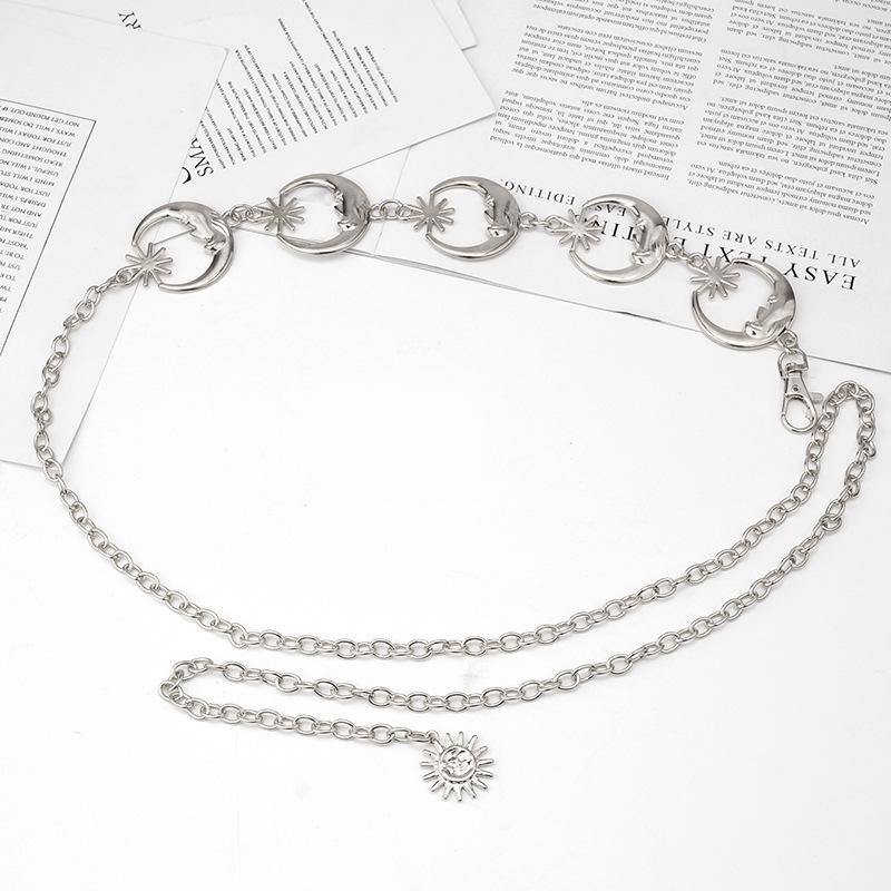 Punk Mond Metall Gürtel Frauen Vintage Hohe Taille Kette Gothic Sun Splitter Anhänger Gürtel Ästhetische Weibliche silber von Joom DACH