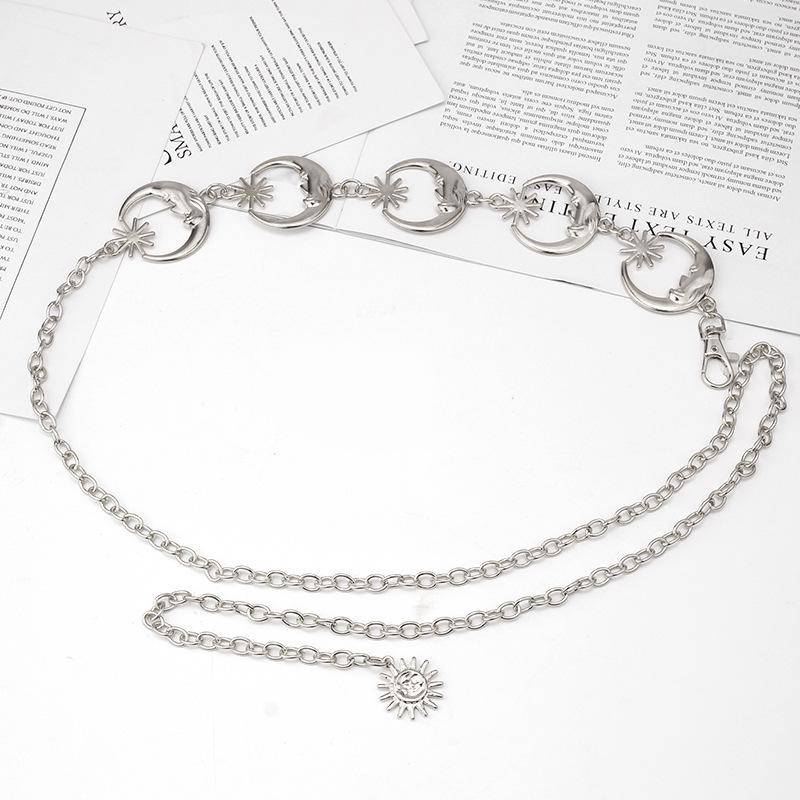 Punk Mond Metall Gürtel Frauen Vintage Hohe Taille Kette Gothic Sun Splitter Anhänger Gürtel Ästhetische Weibliche silber von Joom DACH