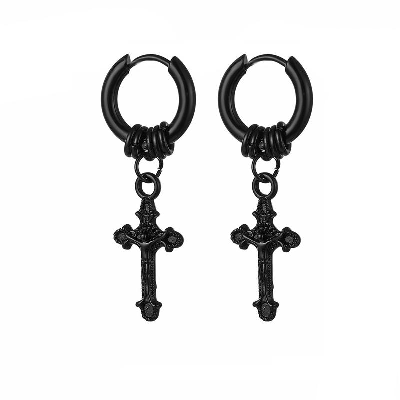 Punk Schwarz Edelstahl Titan Stahl Ohrringe Für Männer Frauen Gothic Kreuz Ohr Schmuck Aussage von Joom DACH