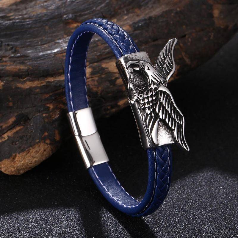 Punk Stahl Adler Edelstahl Mode Tier Zubehör Armband Weiche Dominierenden Leder Schmuck Für Männer Geschenk Inner Perimeter205mm blau von Joom DACH