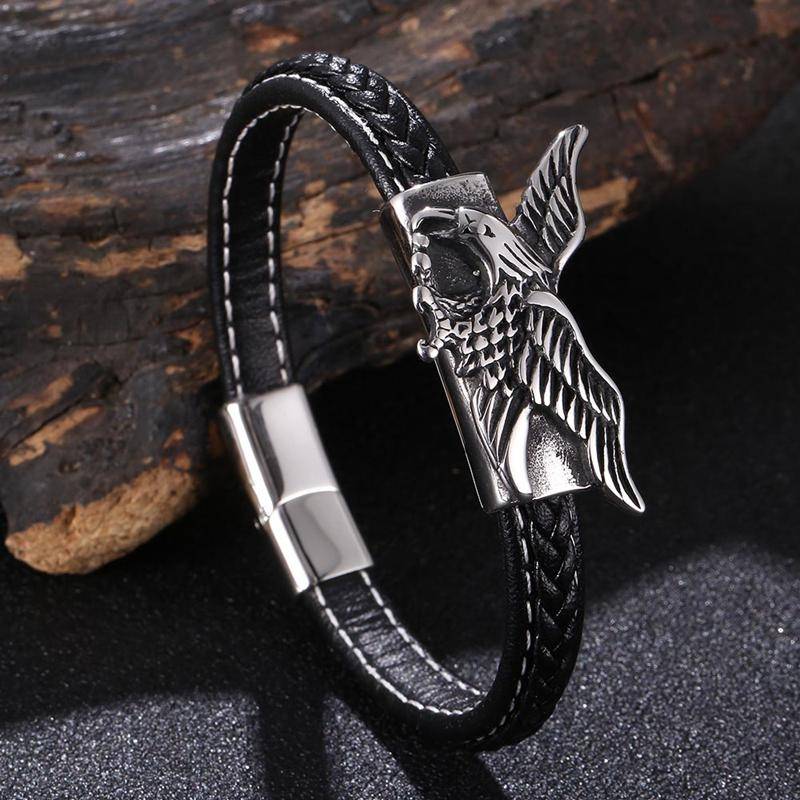 Punk Stahl Adler Edelstahl Mode Tier Zubehör Armband Weiche Dominierenden Leder Schmuck Für Männer Geschenk Inner Perimeter205mm schwarz von Joom DACH