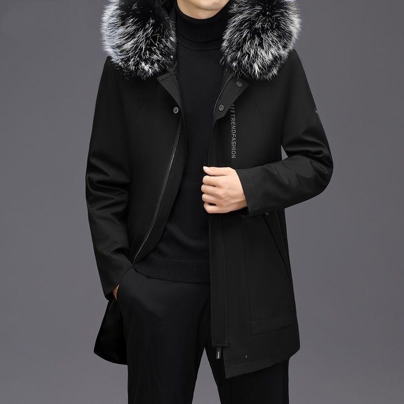 Punk-Stil, Herren mittleren Alters, Daunenmantel aus Samt, Parka mit abnehmbarem Futter, Herrenmantel aus echtem Pelz, mittellang, abnehmbares Futter aus Rex-Kaninchenfell M von Joom DACH