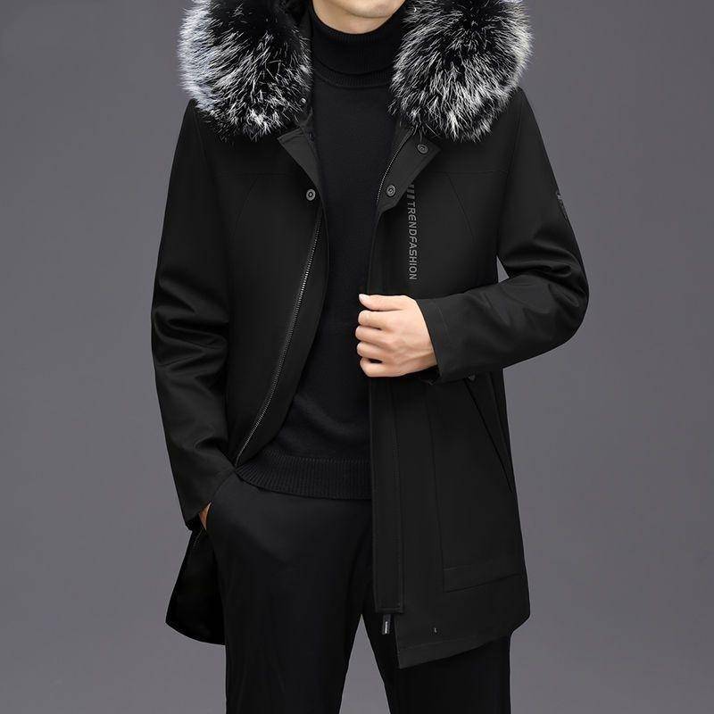 Punk-Stil, Herren mittleren Alters, Daunenmantel aus Samt, Parka mit abnehmbarem Futter, Herrenmantel aus echtem Pelz, mittellang, abnehmbares Futter aus Rex-Kaninchenfell M von Joom DACH