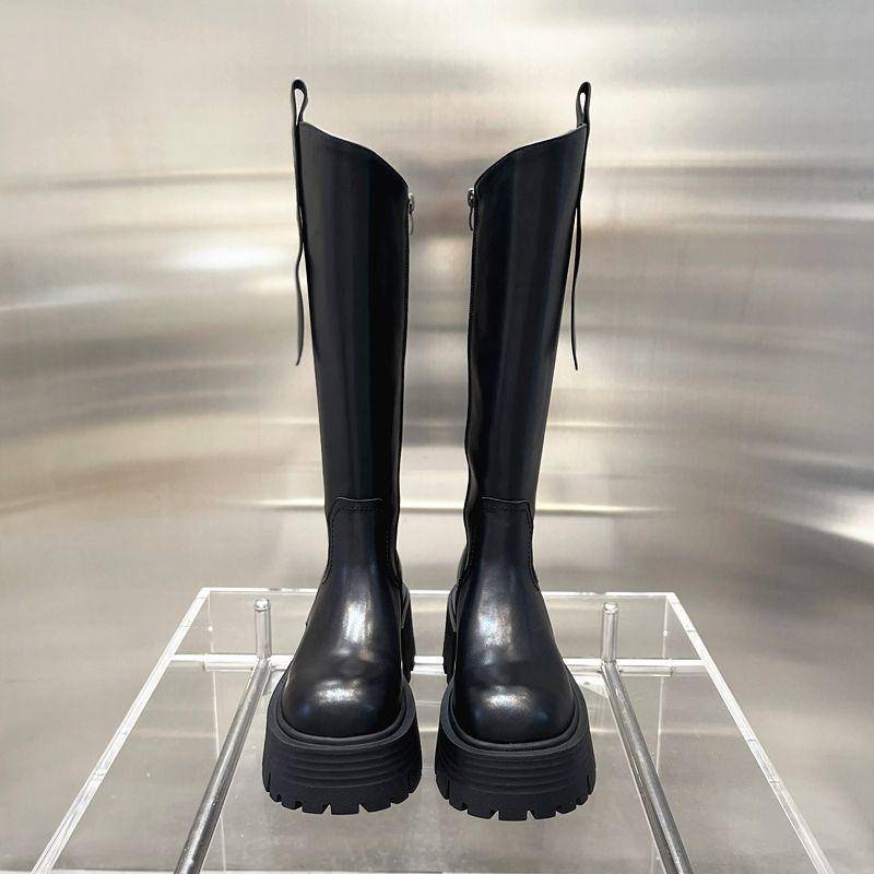 Punk-Stil Damen Kniehohe Stiefel Mode Reißverschlüsse Schuhe Dicke Ferse Herbst Winter Damenstiefel Damen Knight Long Booties 39 schwarz von Joom DACH