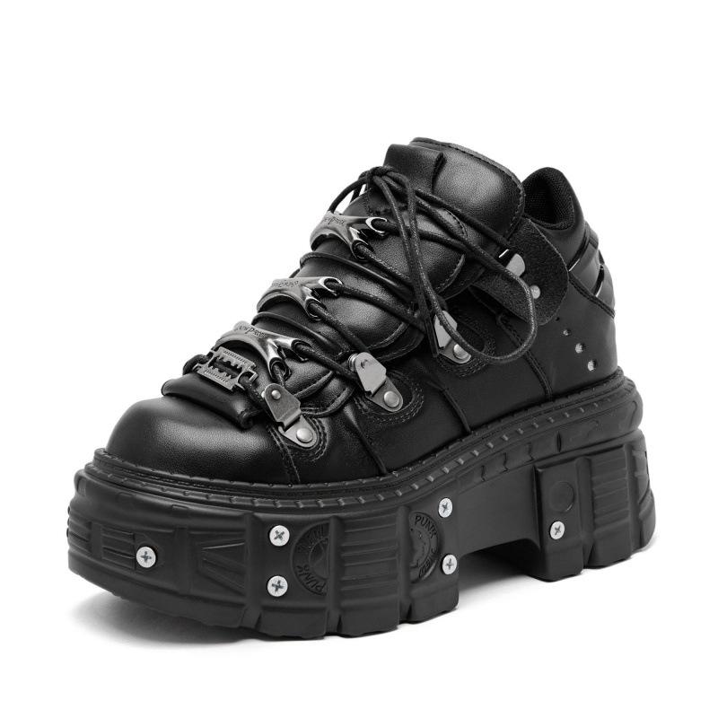 Punk Style Damen Schwarze Schuhe Rock Metal Decor Schnürschuhe mit Absatzhöhe Plateauschuhe Gothic Man Sneakers Damen Stiefeletten 43 schwarz von Joom DACH