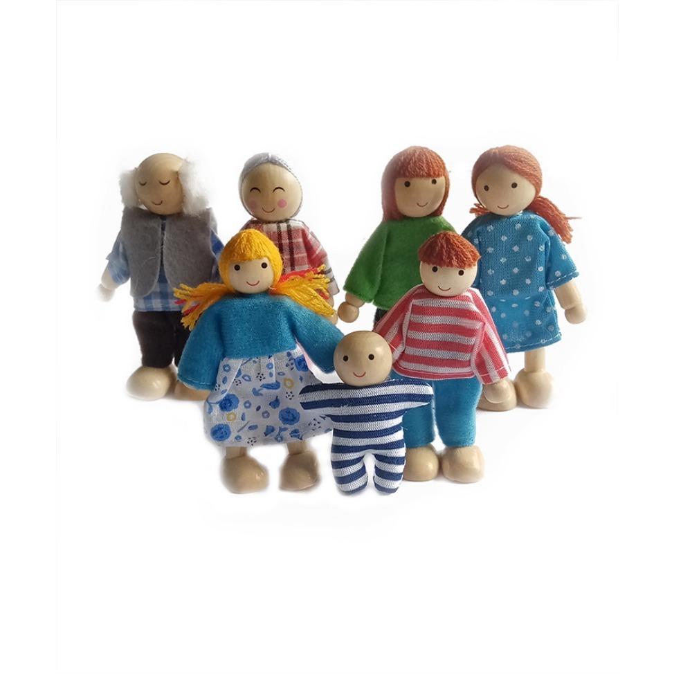 Puppenfamilie Puppenhaus für Kinder Geschenk aus Holz 7Pcs,Stripe bunt von Joom DACH