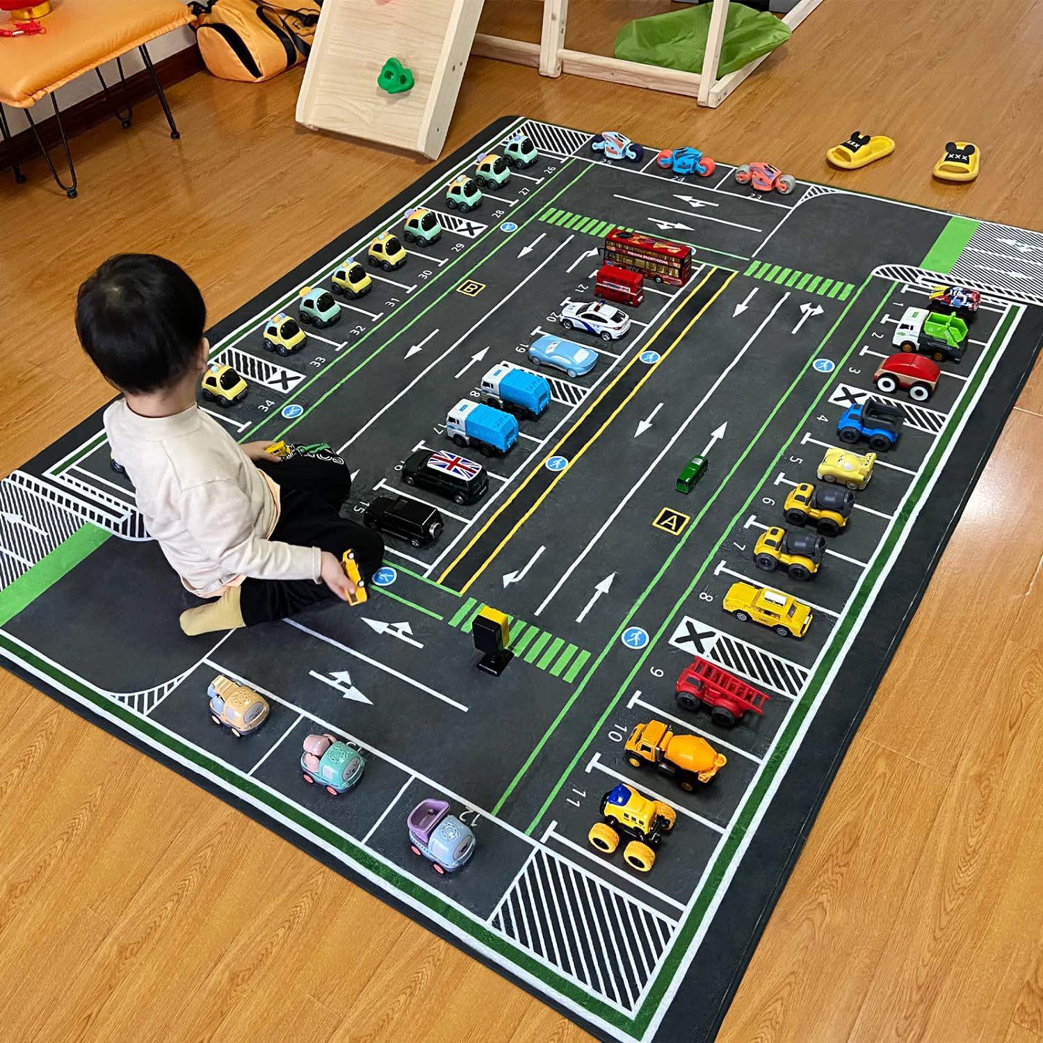 Puzzle-Bodenmatte mit Cartoon-Autobahnmotiv für Kinder – lustige Spielmatte mit Verkehrskarten für Kinder- und Eltern-Kind-Zimmer 140x200 cm von Joom DACH