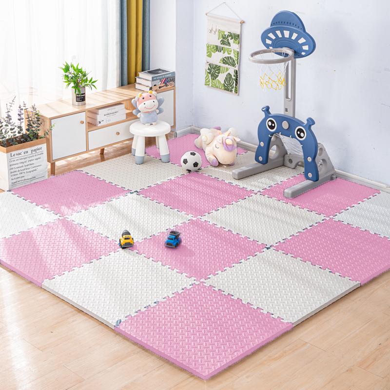 Puzzlematte für Kinder, Fliesen, Schaumstoff, Baby-Spielmatte, Kinderteppich, Matte für Heimtrainingsgeräte, Bodenpolsterung für Kinder 8PCS weiß/rosa von Joom DACH