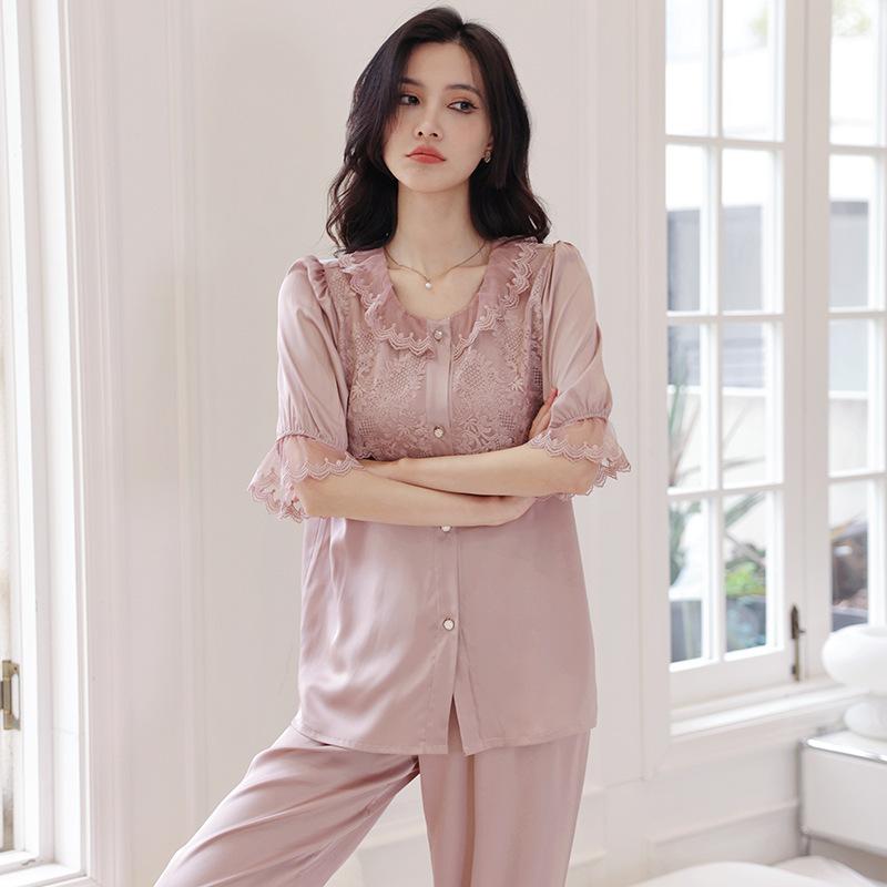 Pyjama Damen Frühling Sommer Prinzessinnenstil Langarm Hauskleidung Dünner Anzug Oberbekleidung Frühling und Herbst Kleidung XL von Joom DACH