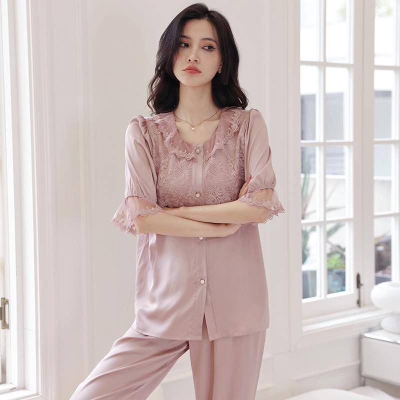 Pyjama Damen Frühling Sommer Prinzessinnenstil Langarm Hauskleidung Dünner Anzug Oberbekleidung Frühling und Herbst Kleidung XL von Joom DACH