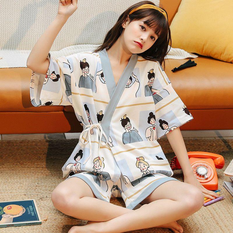 Pyjama Damen Frühling und Sommer Locker Kurzarm Niedliche Oberbekleidung Dünne Heimkleidung Zweiteiliges Set 3XL von Joom DACH