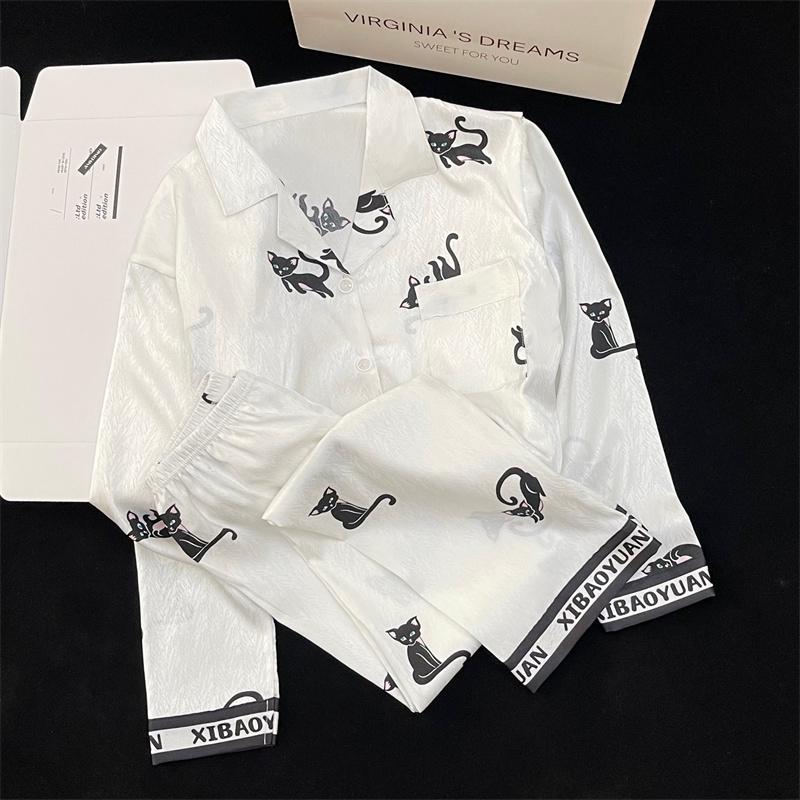 Pyjama Damen Satin Langarm Pyjama Pyjama Anzug Blumendruck Hochwertige Eisseide Kann Draußen Als Homewear Pyjama Getragen Werden XXL von Joom DACH