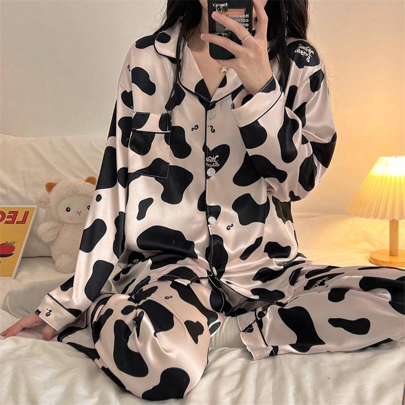 Pyjama Damen Satin Langarm Pyjama Pyjama Anzug Blumendruck Hochwertige Eisseide Kann Draußen Als Homewear Pyjama Getragen Werden XXL von Joom DACH
