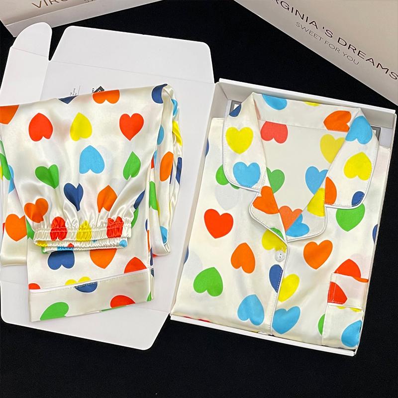 Pyjama Damen Satin Langarm Pyjama Pyjama Anzug Blumendruck Hochwertige Eisseide Kann Draußen Als Homewear Pyjama Getragen Werden XXL von Joom DACH