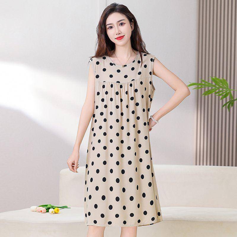 Pyjama-Kleid aus Baumwolle und Seide für Damen im Sommer, lockere Passform, große Größe, mittellanges ärmelloses Kleid, Heimkleidung aus künstlicher Baumwolle, dünner Stil 2XL von Joom DACH