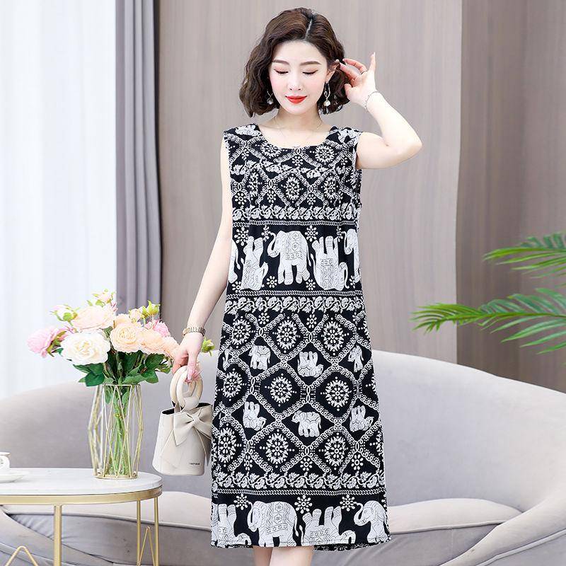 Pyjama-Kleid aus Baumwolle und Seide für Damen im Sommer, lockere Passform, große Größe, mittellanges ärmelloses Kleid, Heimkleidung aus künstlicher Baumwolle, dünner Stil 3XL von Joom DACH