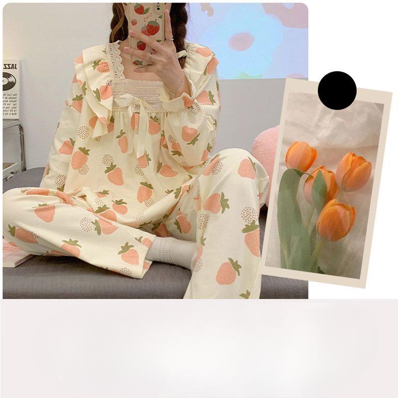 Pyjama-Outfit im Prinzessinnen-Stil für Damen, Frühling und Herbst, langärmelig, Nachthemd mit japanischem Cartoon-Motiv, zweiteiliges Nachtwäsche-Set für Mädchen 2XL von Joom DACH
