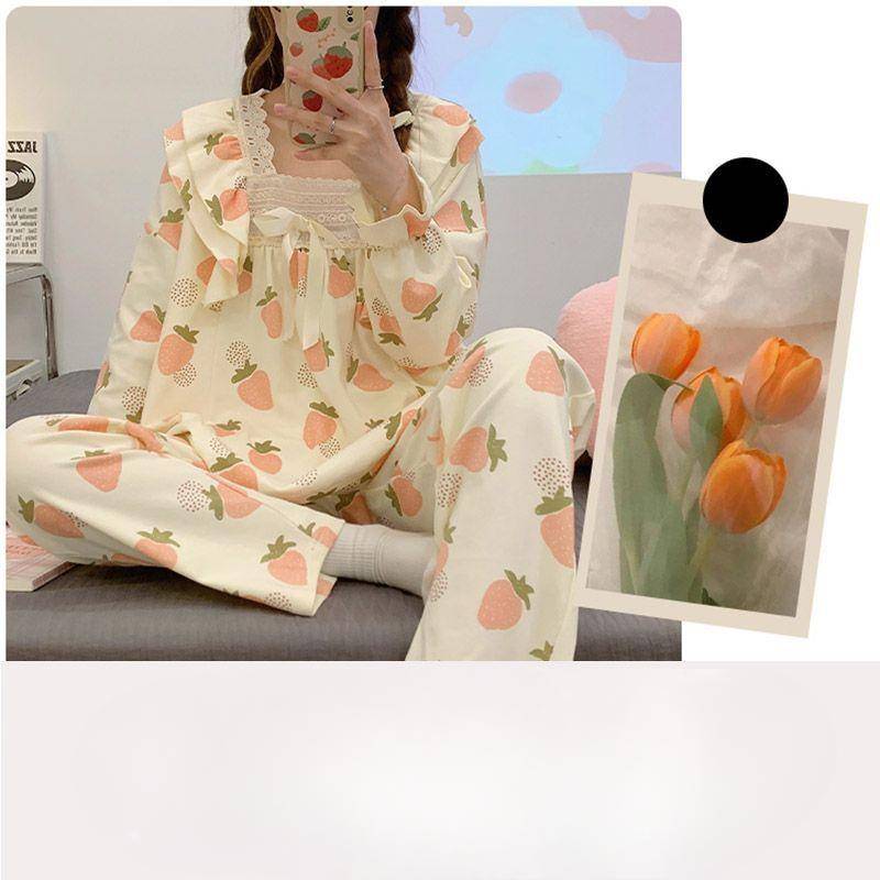 Pyjama-Outfit im Prinzessinnen-Stil für Damen, Frühling und Herbst, langärmelig, Nachthemd mit japanischem Cartoon-Motiv, zweiteiliges Nachtwäsche-Set für Mädchen 2XL von Joom DACH