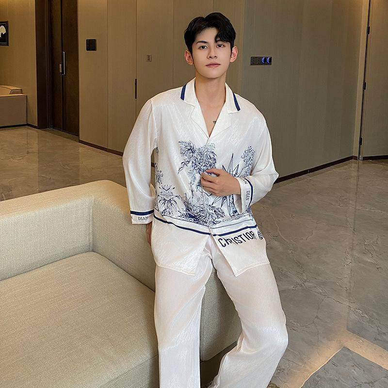 Pyjama-Paar-Set Herren Frühling und Herbst Langarmhose Dünne Damen-Hauskleidung XXL von Joom DACH