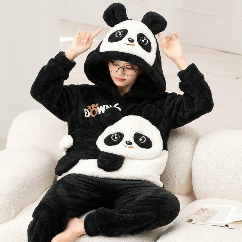 Pyjama Set Dicker Winter Flanell Homewear Frauen Warme Nachtwäsche Hosen Paare Hause Kleidung Hosenanzug L von Joom DACH