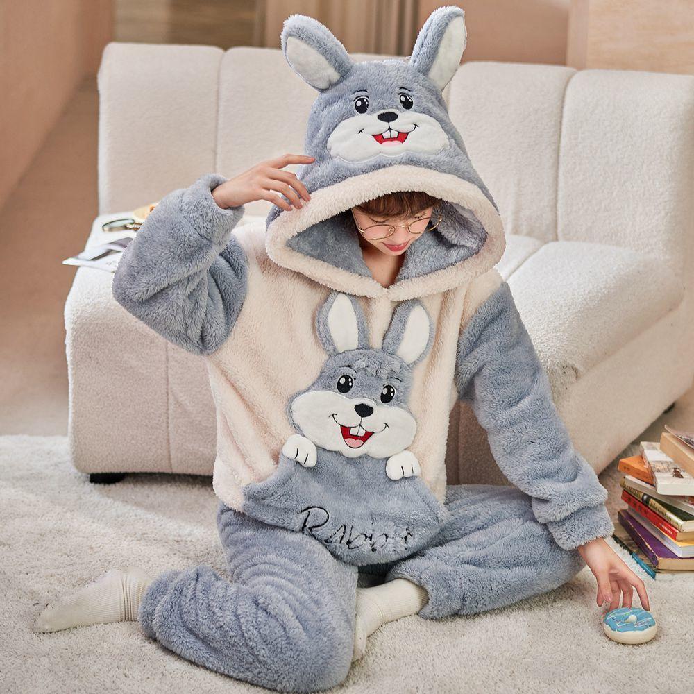 Pyjama Set Dicker Winter Flanell Homewear Frauen Warme Nachtwäsche Hosen Paare Hause Kleidung Hosenanzug M von Joom DACH