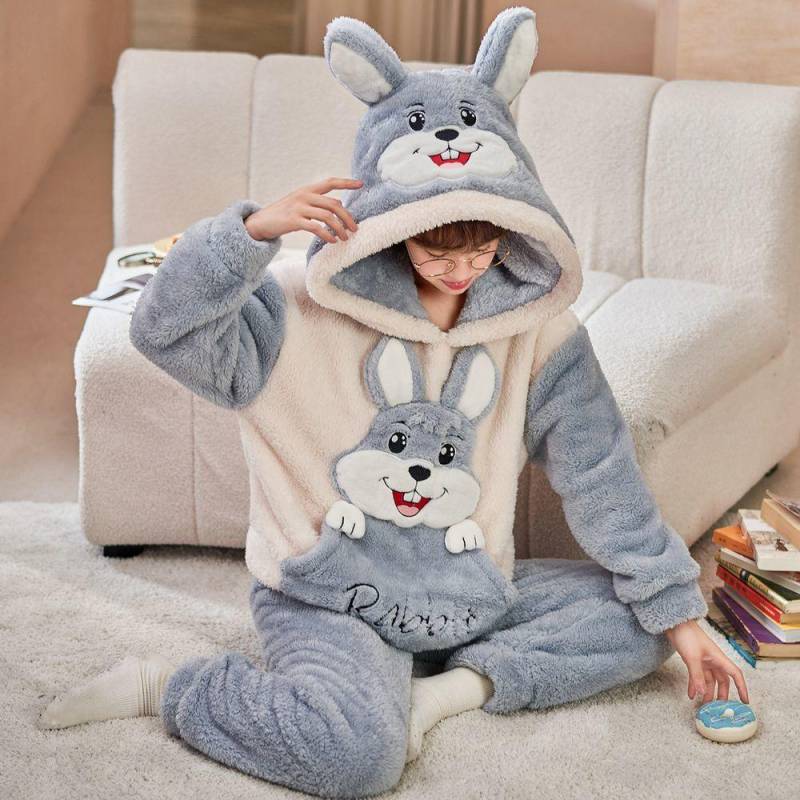 Pyjama Set Dicker Winter Flanell Homewear Frauen Warme Nachtwäsche Hosen Paare Hause Kleidung Hosenanzug M von Joom DACH