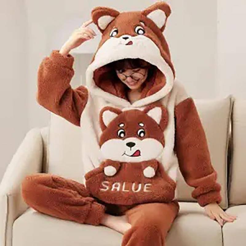 Pyjama Set Dicker Winter Flanell Homewear Frauen Warme Nachtwäsche Hosen Paare Hause Kleidung Hosenanzug S von Joom DACH
