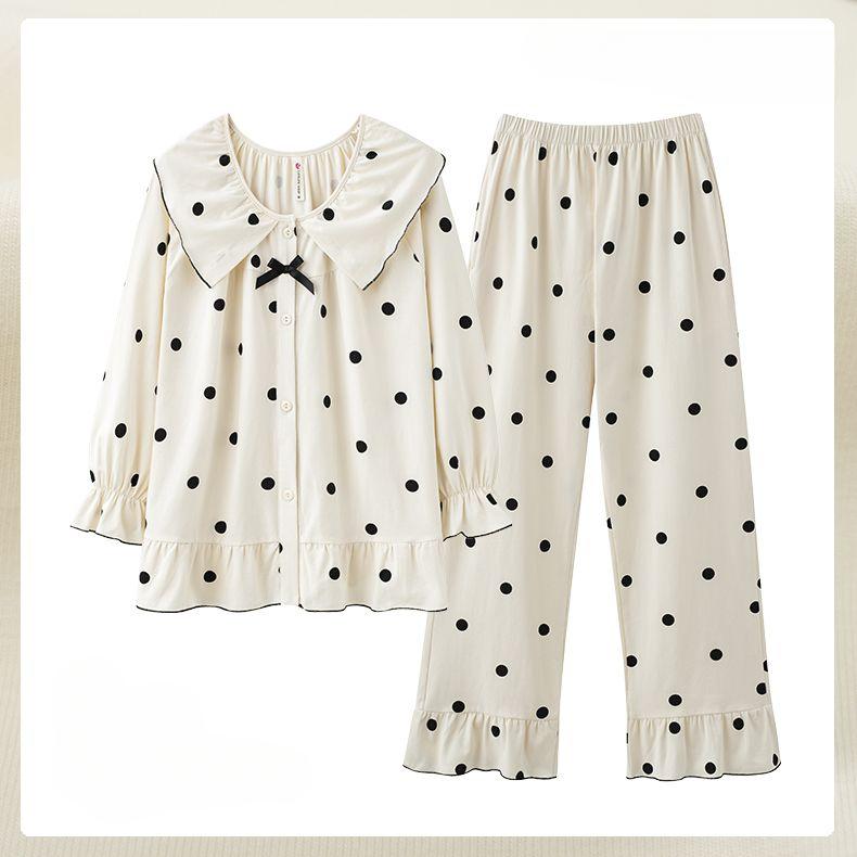 Pyjama-Set für Damen im Frühling und Herbst aus reiner Baumwolle mit langen Ärmeln und Hose, neues süßes Puppenkragen-Schlafanzug-Set für Mädchen 2XL von Joom DACH