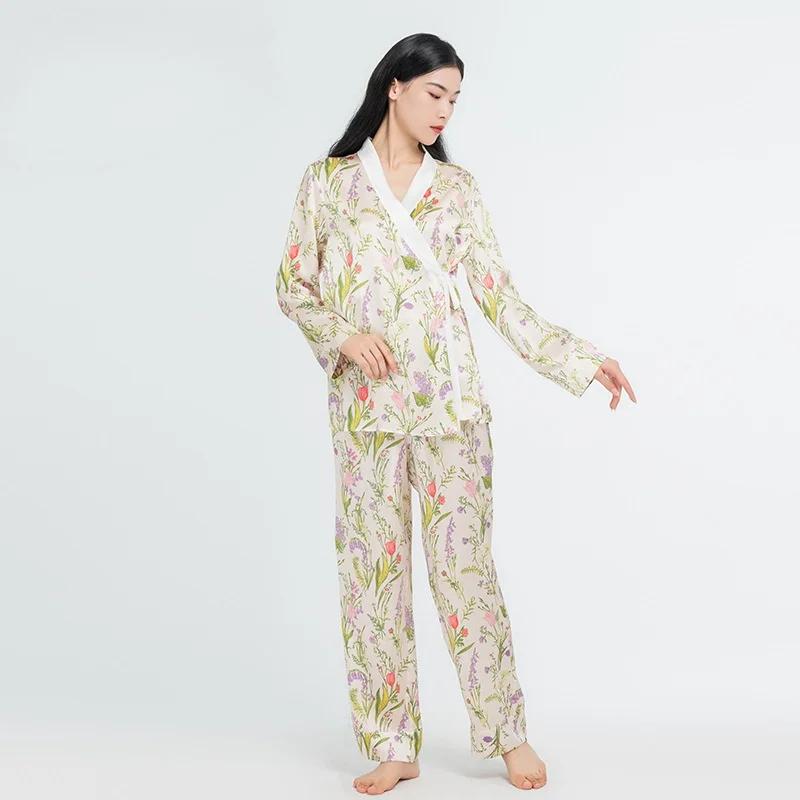 Pyjama-Sets Morgenmantel und Pyjama zweiteiliges Set 100% Maulbeerseide Kimono Damen Bademantel L von Joom DACH