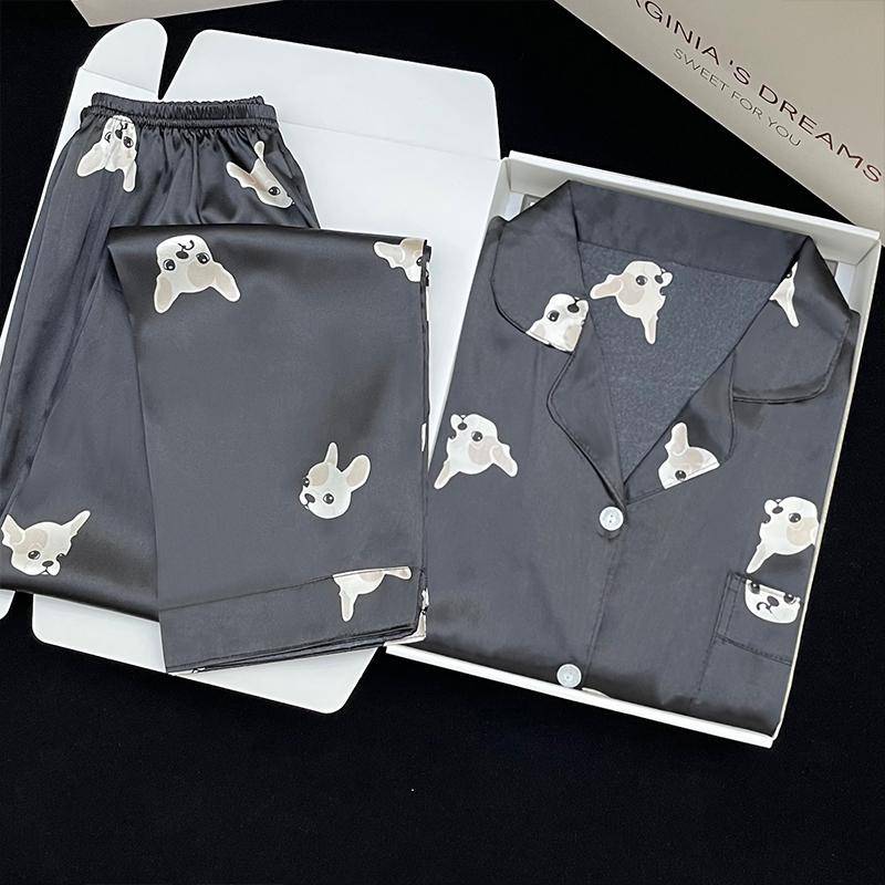 Pyjamas Damen Langarm Pyjama Pyjama Anzug Blumendruck Hochwertige Eisseide Kann Draußen Als Homewear Pyjamas Getragen Werden XXL von Joom DACH