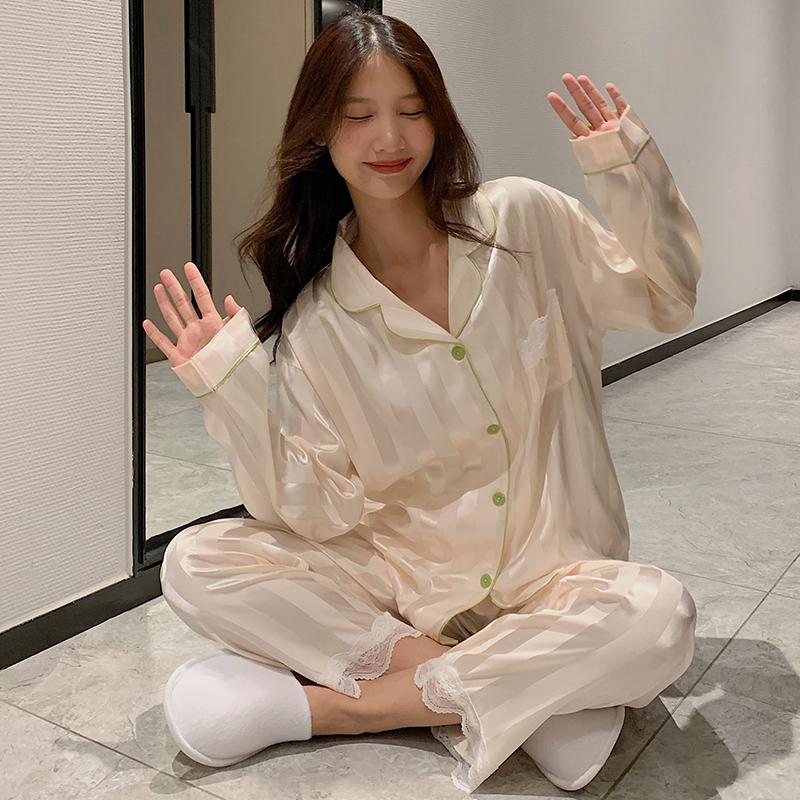 Pyjamas Damen Langarm Pyjama Pyjama Anzug Blumendruck Hochwertige Eisseide Kann Draußen Als Homewear Pyjamas Getragen Werden XXL von Joom DACH