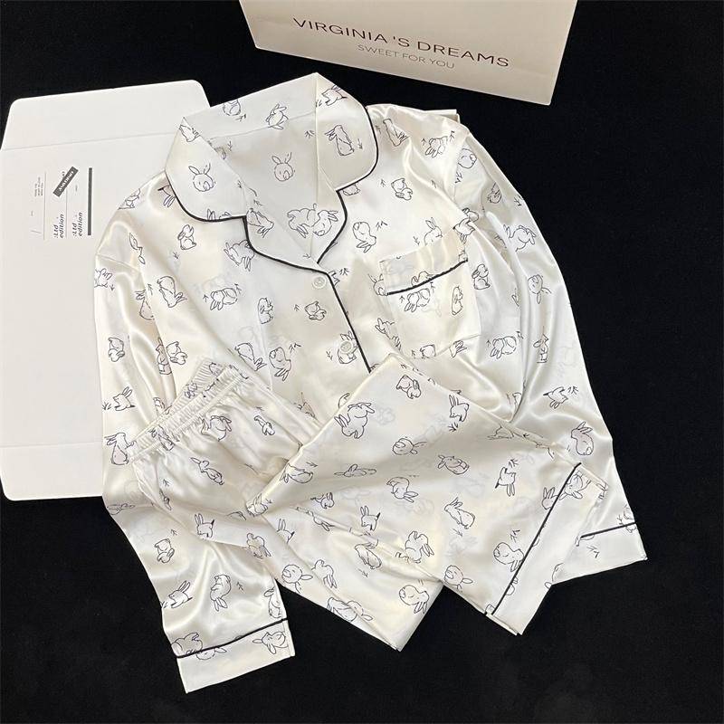 Pyjamas Damen Langarm Pyjama Pyjama Anzug Blumendruck Hochwertige Eisseide Kann Draußen Als Homewear Pyjamas Getragen Werden XXL von Joom DACH