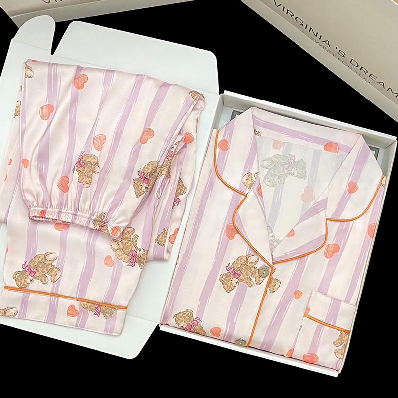 Pyjamas Damen Seiden-Langarmpyjamas Pyjama-Anzug mit Blumendruck Hochwertige Eisseide Kann Draußen Als Pyjama Für Zu Hause Getragen Werden XXL von Joom DACH