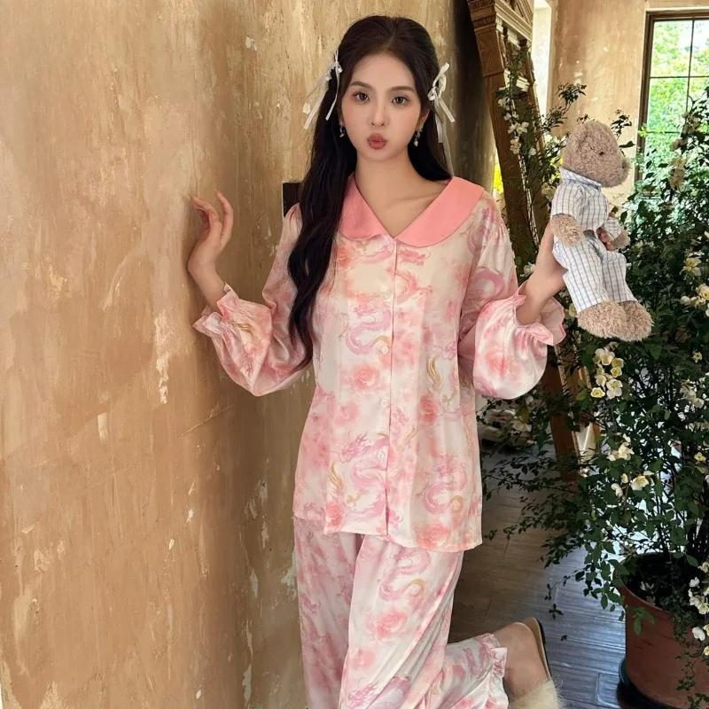 Pyjamas Damen Sommer Neue Eis Seide Langarm Dünne Imitation Seide Süße Hauskleidung Frühling und Herbst Anzug XL rosa von Joom DACH