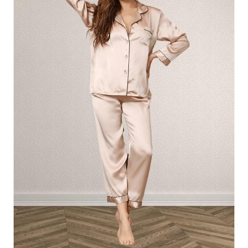 Pyjamas Mädchen Lange Pyjamas Maulbeerseide Pyjama Set Damen Neu Damen Pyjamas Unterwäsche 2XL von Joom DACH