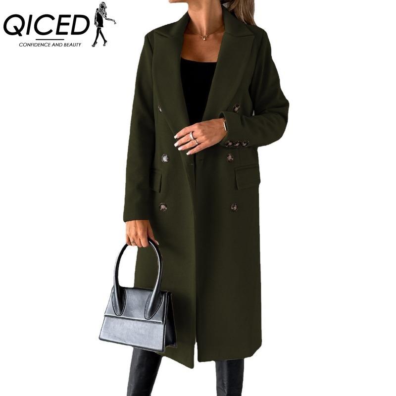 QICED Damen Vintage Lässig Karomuster Herbst Winter Langarm POLO-Kragen Jacken & Mäntel M armee grüne von Joom DACH