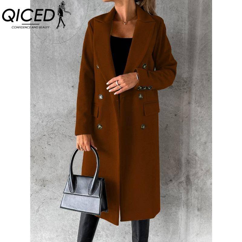 QICED Damen Vintage Lässig Karomuster Herbst Winter Langarm POLO-Kragen Jacken & Mäntel M dunkelbraune von Joom DACH