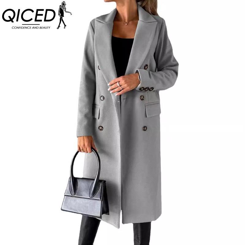 QICED Damen Vintage Lässig Karomuster Herbst Winter Langarm POLO-Kragen Jacken & Mäntel S licht grau von Joom DACH