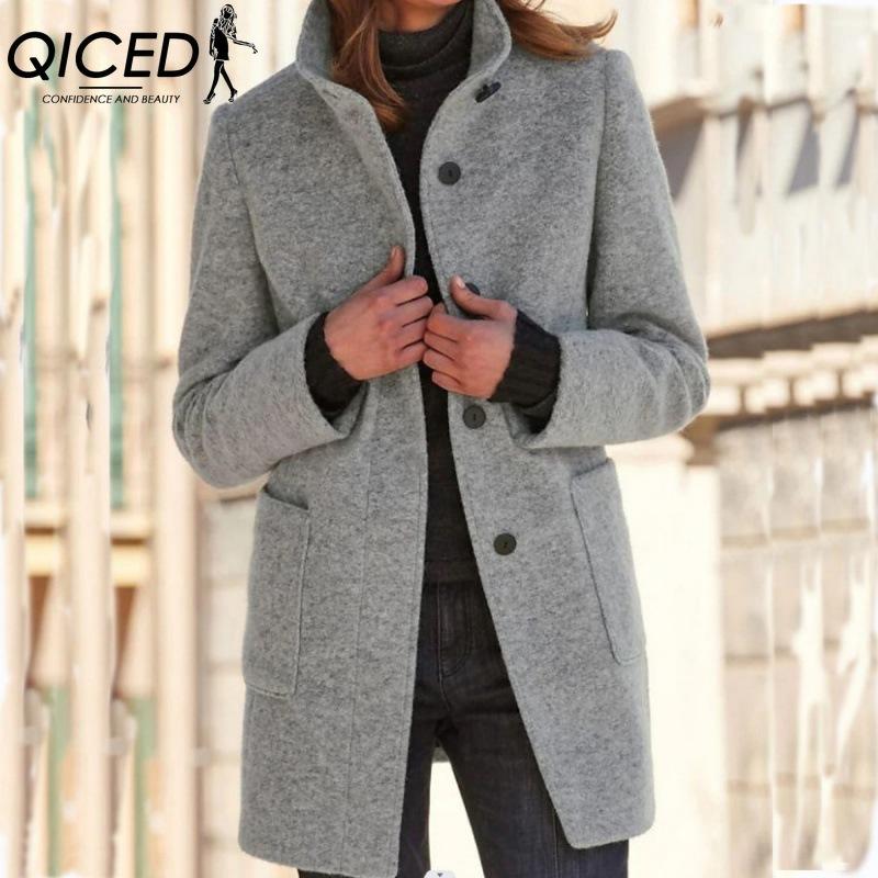 QICED Damen Vintage Lässig Karomuster Herbst Winter Langarm POLO-Kragen Jacken & Mäntel S von Joom DACH